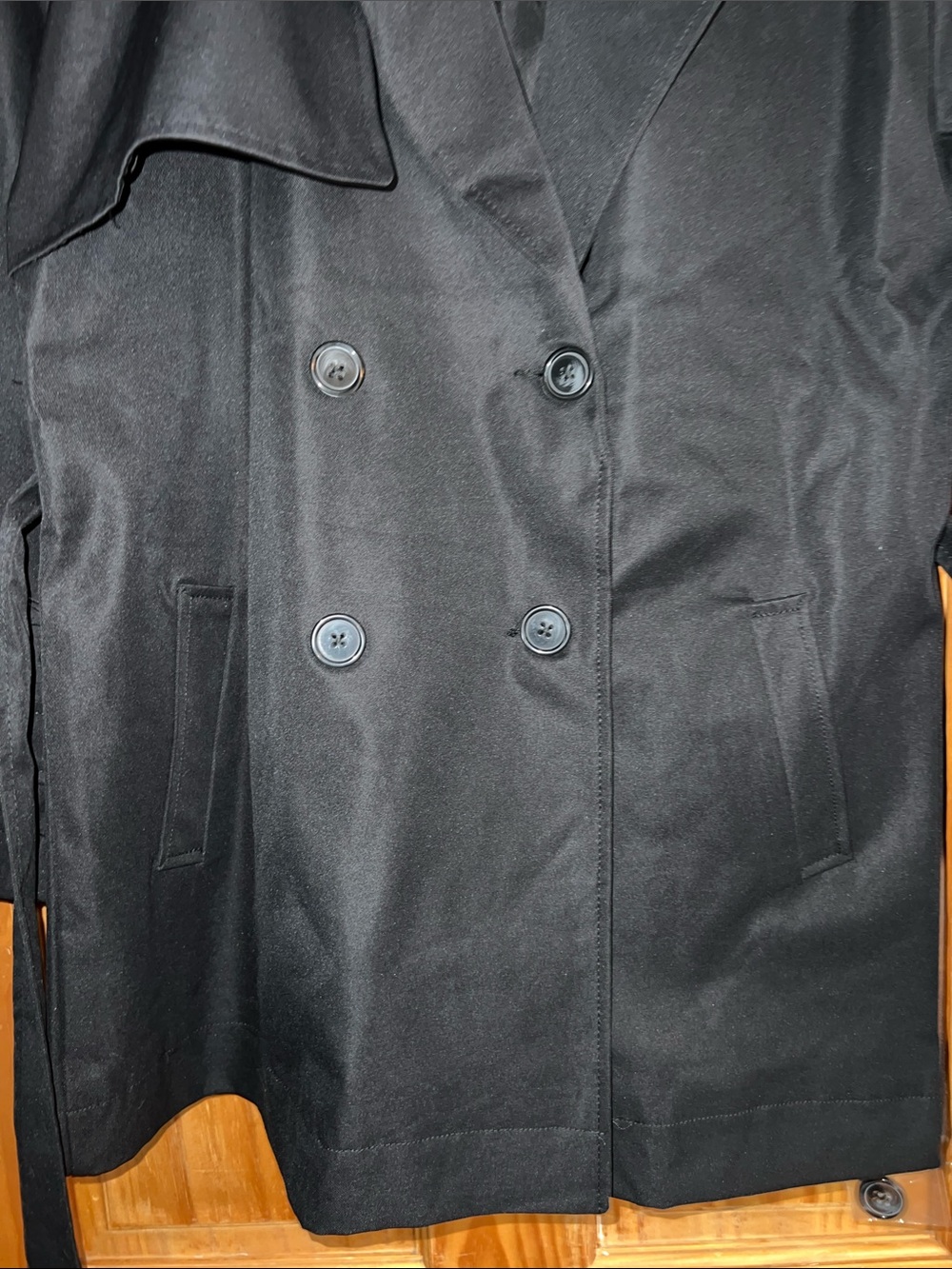 Jou Jou Black Double-Breasted Belted Trench with Epaulets [Size L] - Picture 6 of 16